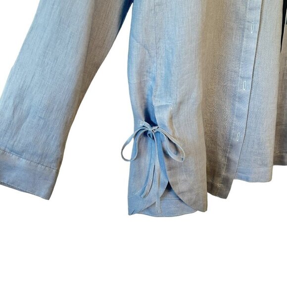 Peck & Peck Linen Tunic Button Down has Side Slits with Ties Robin Egg Blue Med - Picture 3 of 6